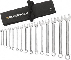 GearWrench - 15 Piece, 5/16" to 1-1/4", 12 Point Combination Wrench Set - Inch Measurement Standard, Chrome Finish, Comes in Roll - Eagle Tool & Supply