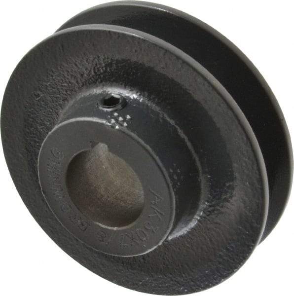 Browning - 7/8" Bore, 15/16 Long, 3.05" Outside Diam, Finished Bore Single Groove V Belt Sheave - 21/32" Wide, 2.46" Pitch Diam of 3L Belt, 2.8" Pitch Diam of 4L Belt - Eagle Tool & Supply