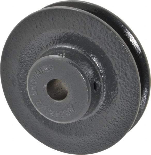 Browning - 1/2" Bore, 15/16 Long, 3.45" Outside Diam, Finished Bore Single Groove V Belt Sheave - 21/32" Wide, 2.86" Pitch Diam of 3L Belt, 3.2" Pitch Diam of 4L Belt - Eagle Tool & Supply