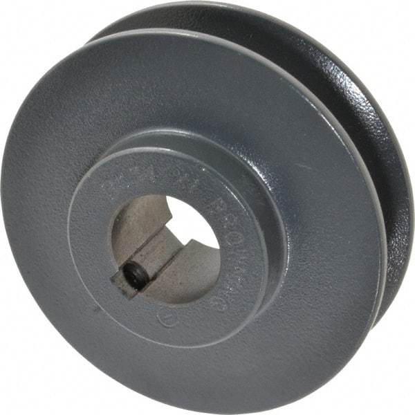 Browning - 1" Bore, 1-5/32 Long, 3.55" Outside Diam, Finished Bore Single Groove V Belt Sheave - 7/8" Wide, 3.2 Belt Pitch B, 2.8" Pitch Diam of 4L Belt - Eagle Tool & Supply