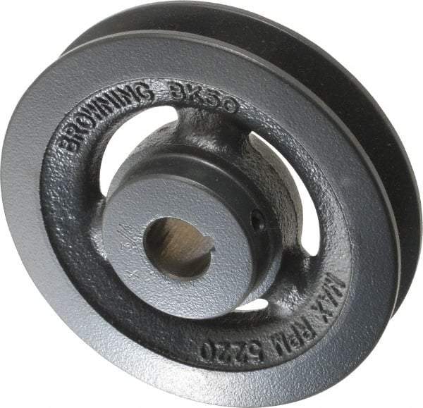 Browning - 3/4" Bore, 1-5/32 Long, 5" Outside Diam, Finished Bore Single Groove V Belt Sheave - 7/8" Wide, 4.4 Belt Pitch B, 4" Pitch Diam of 4L Belt - Eagle Tool & Supply