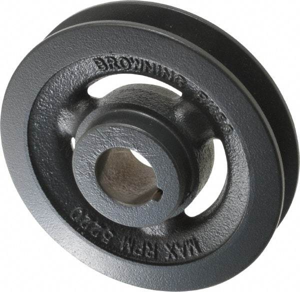 Browning - 1" Bore, 1-5/32 Long, 4-3/4" Outside Diam, Finished Bore Single Groove V Belt Sheave - 7/8" Wide, 4.4 Belt Pitch B, 4" Pitch Diam of 4L Belt - Eagle Tool & Supply