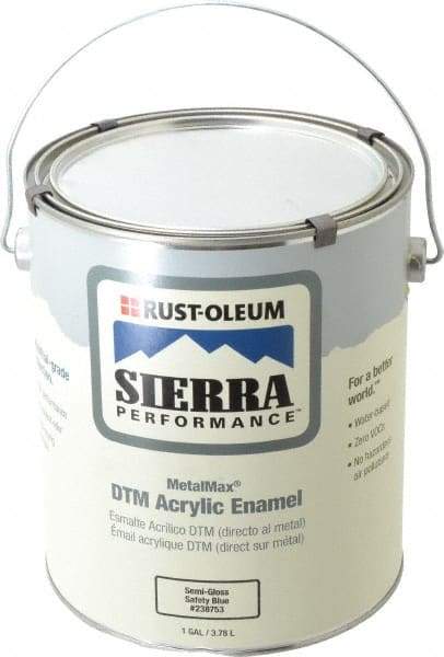 Rust-Oleum - 1 Gal Safety Blue Semi Gloss Finish Acrylic Enamel Paint - Interior/Exterior, Direct to Metal, <0 gL VOC Compliance - Eagle Tool & Supply