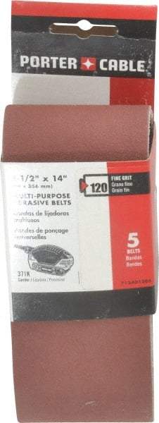 Porter-Cable - 2-1/2" Wide x 14" OAL, 120 Grit, Aluminum Oxide Abrasive Belt - Aluminum Oxide, Fine, Coated, X Weighted Cloth Backing - Eagle Tool & Supply