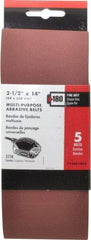 Porter-Cable - 2-1/2" Wide x 14" OAL, 180 Grit, Aluminum Oxide Abrasive Belt - Aluminum Oxide, Fine, Coated, X Weighted Cloth Backing - Eagle Tool & Supply