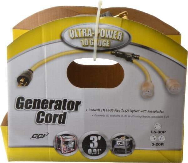 Southwire - 3 Conductors, 125 VAC, 20 Amp, 10 AWG, Generator Cord - For Use with NEMA Receptacles on Generators - Eagle Tool & Supply