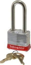 Master Lock - Keyed Different Retaining Key Conductive Lockout Padlock - 2" Shackle Clearance, 9/32" Shackle Diam, 1-1/4" Body Height x 1-9/16" Body Width, Red, 4 Pins - Eagle Tool & Supply
