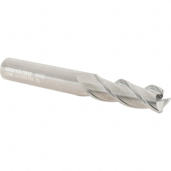 Kennametal - 1/2", 3 Flute, Single End, Solid Carbide, 0.06" Corner Radius End Mill - 4" OAL, 37° Helix, Right Hand Flute, 1-1/2" LOC, Right Hand Cut - Eagle Tool & Supply