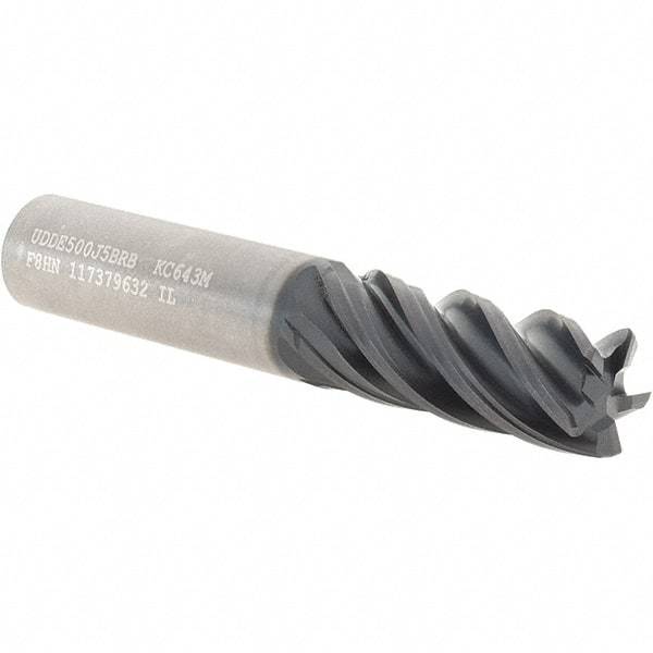 Kennametal - 1/2", 5 Flute, Single End, Solid Carbide, 0.03" Corner Radius End Mill - 3" OAL, 38° Helix, Right Hand Flute, 1-1/4" LOC, Right Hand Cut - Eagle Tool & Supply