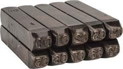 Made in USA - 10 Piece, 1/4" Character Steel Stamp Set - Double Digit Figures, Double Digits - Eagle Tool & Supply