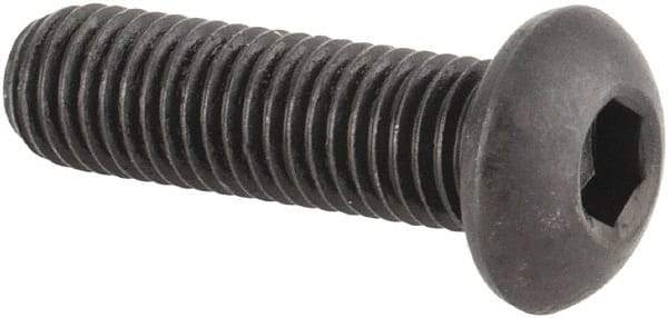 Made in USA - 1/4-28 UNF Hex Socket Drive, Button Screw - Alloy Steel, Black Oxide Finish, Fully Threaded, 7/8" Length Under Head - Eagle Tool & Supply