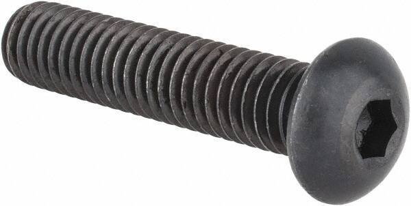 Made in USA - 3/8-16 UNC Hex Socket Drive, Button Screw - Alloy Steel, Black Oxide Finish, Fully Threaded, 1-3/4" Length Under Head - Eagle Tool & Supply