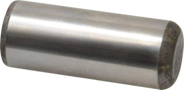 Made in USA - 1" Diam x 2-1/2" Pin Length Grade 8 Alloy Steel Standard Dowel Pin - Bright Finish, C 47-58 & C 60 (Surface) Hardness, 117,800 Lb (Single Shear), 235,600 Lb (Double Shear) Breaking Strength, 1 Beveled & 1 Rounded End - Eagle Tool & Supply