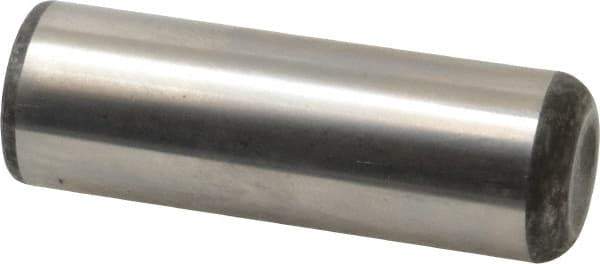 Made in USA - 1" Diam x 3" Pin Length Grade 8 Alloy Steel Standard Dowel Pin - Bright Finish, C 47-58 & C 60 (Surface) Hardness, 117,800 Lb (Single Shear), 235,600 Lb (Double Shear) Breaking Strength, 1 Beveled & 1 Rounded End - Eagle Tool & Supply