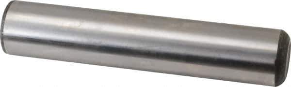 Made in USA - 1" Diam x 5" Pin Length Grade 8 Alloy Steel Standard Dowel Pin - Bright Finish, C 47-58 & C 60 (Surface) Hardness, 117,800 Lb (Single Shear), 235,600 Lb (Double Shear) Breaking Strength, 1 Beveled & 1 Rounded End - Eagle Tool & Supply