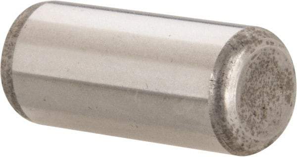 Made in USA - 7/16" Diam x 1" Pin Length Grade 8 Alloy Steel Standard Dowel Pin - Bright Finish, C 47-58 & C 60 (Surface) Hardness, 22,550 Lb (Single Shear), 45,100 Lb (Double Shear) Breaking Strength, 1 Beveled & 1 Rounded End - Eagle Tool & Supply