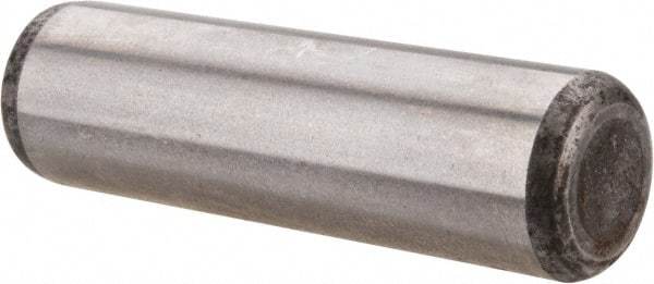 Made in USA - 7/16" Diam x 1-1/2" Pin Length Grade 8 Alloy Steel Standard Dowel Pin - Bright Finish, C 47-58 & C 60 (Surface) Hardness, 22,550 Lb (Single Shear), 45,100 Lb (Double Shear) Breaking Strength, 1 Beveled & 1 Rounded End - Eagle Tool & Supply