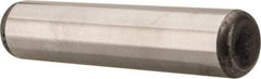 Made in USA - 7/16" Diam x 2" Pin Length Grade 8 Alloy Steel Standard Dowel Pin - Bright Finish, C 47-58 & C 60 (Surface) Hardness, 22,550 Lb (Single Shear), 45,100 Lb (Double Shear) Breaking Strength, 1 Beveled & 1 Rounded End - Eagle Tool & Supply