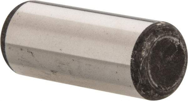 Made in USA - 1/2" Diam x 1-1/4" Pin Length Grade 8 Alloy Steel Standard Dowel Pin - Bright Finish, C 47-58 & C 60 (Surface) Hardness, 29,450 Lb (Single Shear), 58,900 Lb (Double Shear) Breaking Strength, 1 Beveled & 1 Rounded End - Eagle Tool & Supply