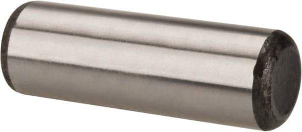 Made in USA - 1/2" Diam x 1-1/2" Pin Length Grade 8 Alloy Steel Standard Dowel Pin - Bright Finish, C 47-58 & C 60 (Surface) Hardness, 29,450 Lb (Single Shear), 58,900 Lb (Double Shear) Breaking Strength, 1 Beveled & 1 Rounded End - Eagle Tool & Supply