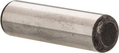 Made in USA - 1/2" Diam x 1-3/4" Pin Length Grade 8 Alloy Steel Standard Dowel Pin - Bright Finish, C 47-58 & C 60 (Surface) Hardness, 29,450 Lb (Single Shear), 58,900 Lb (Double Shear) Breaking Strength, 1 Beveled & 1 Rounded End - Eagle Tool & Supply