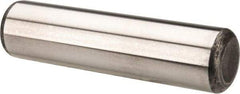 Made in USA - 1/2" Diam x 2" Pin Length Grade 8 Alloy Steel Standard Dowel Pin - Bright Finish, C 47-58 & C 60 (Surface) Hardness, 29,450 Lb (Single Shear), 58,900 Lb (Double Shear) Breaking Strength, 1 Beveled & 1 Rounded End - Eagle Tool & Supply