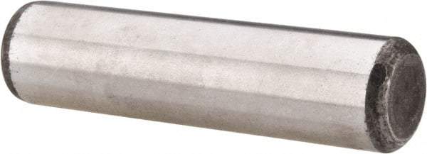 Made in USA - 5/8" Diam x 2-1/2" Pin Length Grade 8 Alloy Steel Standard Dowel Pin - Bright Finish, C 47-58 & C 60 (Surface) Hardness, 46,000 Lb (Single Shear), 92,000 Lb (Double Shear) Breaking Strength, 1 Beveled & 1 Rounded End - Eagle Tool & Supply