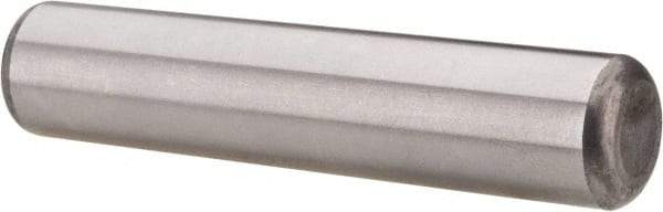 Made in USA - 5/8" Diam x 3" Pin Length Grade 8 Alloy Steel Standard Dowel Pin - Bright Finish, C 47-58 & C 60 (Surface) Hardness, 46,000 Lb (Single Shear), 92,000 Lb (Double Shear) Breaking Strength, 1 Beveled & 1 Rounded End - Eagle Tool & Supply