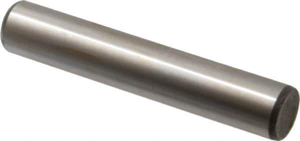 Made in USA - 5/8" Diam x 3-1/2" Pin Length Grade 8 Alloy Steel Standard Dowel Pin - Bright Finish, C 47-58 & C 60 (Surface) Hardness, 46,000 Lb (Single Shear), 92,000 Lb (Double Shear) Breaking Strength, 1 Beveled & 1 Rounded End - Eagle Tool & Supply