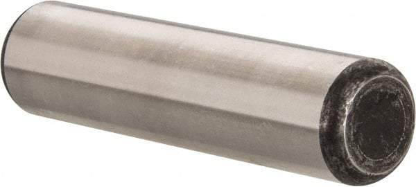 Made in USA - 3/4" Diam x 3" Pin Length Grade 8 Alloy Steel Standard Dowel Pin - Bright Finish, C 47-58 & C 60 (Surface) Hardness, 132,400 Lb (Double Shear), 66,200 Lb (Single Shear) Breaking Strength, 1 Beveled & 1 Rounded End - Eagle Tool & Supply