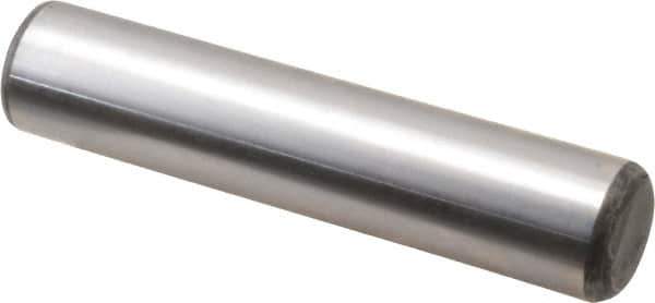Made in USA - 3/4" Diam x 3-1/2" Pin Length Grade 8 Alloy Steel Standard Dowel Pin - Bright Finish, C 47-58 & C 60 (Surface) Hardness, 132,400 Lb (Double Shear), 66,200 Lb (Single Shear) Breaking Strength, 1 Beveled & 1 Rounded End - Eagle Tool & Supply