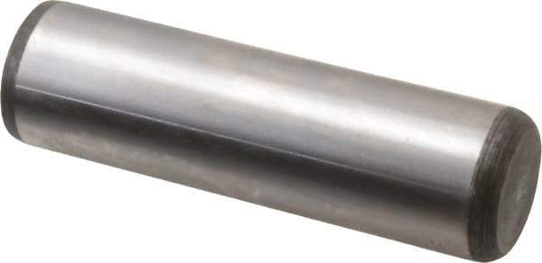 Made in USA - 7/8" Diam x 3" Pin Length Grade 8 Alloy Steel Standard Dowel Pin - Bright Finish, C 47-58 & C 60 (Surface) Hardness, 180,400 Lb (Double Shear), 90,200 Lb (Single Shear) Breaking Strength, 1 Beveled & 1 Rounded End - Eagle Tool & Supply