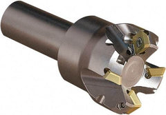 Seco - 45° Lead Angle, 1.378" Max Cut Diam, 4.5mm Max Depth of Cut, Indexable Chamfer and Angle End Mill - 3 Inserts, 3.543" Overall Length, Through Coolant - Eagle Tool & Supply