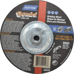 Norton - 7" Wheel Diam, 1/4" Wheel Thickness, Type 27 Depressed Center Wheel - Aluminum Oxide, 8,600 Max RPM, Compatible with Angle Grinder - Eagle Tool & Supply