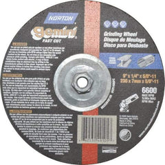 Norton - 9" Wheel Diam, 1/4" Wheel Thickness, Type 27 Depressed Center Wheel - Aluminum Oxide, 6,600 Max RPM, Compatible with Angle Grinder - Eagle Tool & Supply