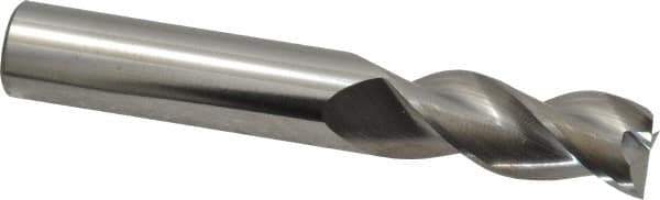 SGS - 1/2", 1-1/4" LOC, 1/2" Shank Diam, 3-1/4" OAL, 3 Flute, Solid Carbide Square End Mill - Single End, Uncoated, Spiral Flute, 38° Helix, Right Hand Cut, Right Hand Flute, Series 43 - Eagle Tool & Supply