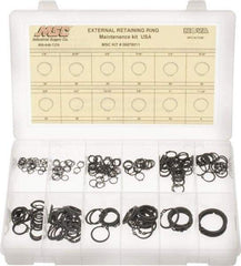 Made in USA - 300 Piece, 1/4 to 1-1/4", Steel, Snap External Retaining Ring Assortment - Includes Compartmented Case - Eagle Tool & Supply