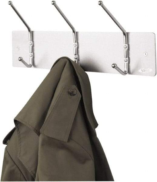 Safco - 3 Hooks, 18" Long x 3-3/4" Deep, Metal Wall/Door Hat/Coat Hook - 7" High - Eagle Tool & Supply