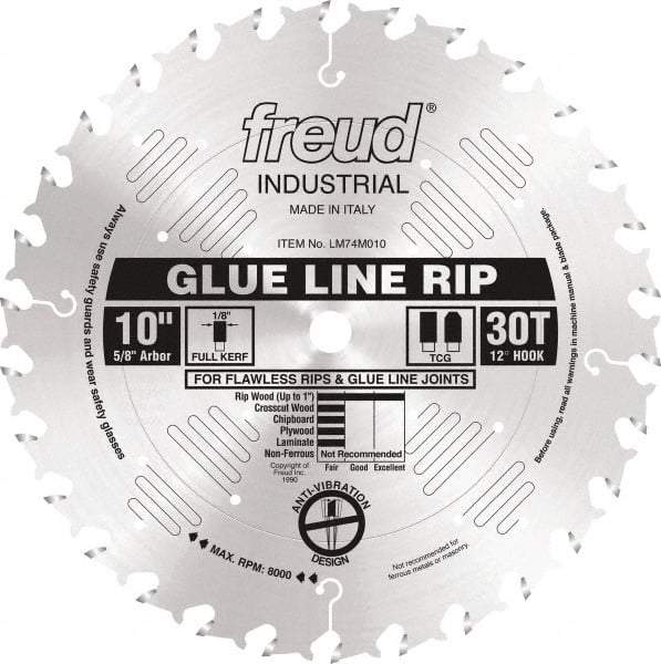 Freud - 10" Diam, 5/8" Arbor Hole Diam, 30 Tooth Wet & Dry Cut Saw Blade - Carbide-Tipped, Standard Round Arbor - Eagle Tool & Supply