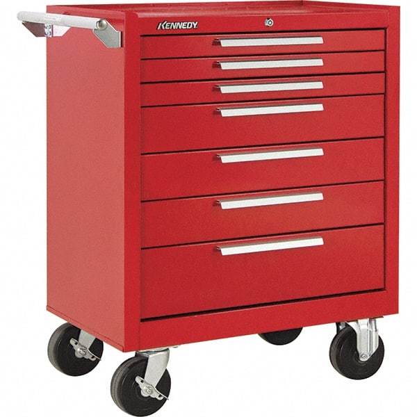 Kennedy - 7 Drawer 1,400 Lb Capacity Steel Tool Roller Cabinet - 27" Wide x 35" High x 18" Deep, Red - Eagle Tool & Supply