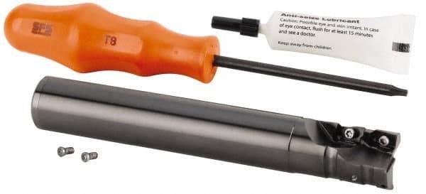 Kennametal - 19.99mm Cut Diam, 22mm Max Depth of Cut, 3/4" Shank Diam, 129.31mm OAL, Indexable Square Shoulder Helical End Mill - GOMT 1003.., JOMT 1003.. Inserts, Cylindrical Shank, 0° Lead Angle, Through Coolant, Series KDMR - Eagle Tool & Supply