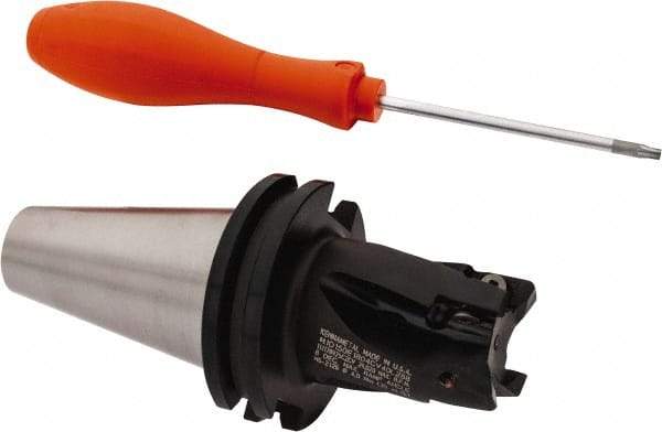 Kennametal - 1-1/2" Cut Diam, 18mm Max Depth of Cut, 141.28mm OAL, Indexable Square Shoulder End Mill - EC18.., EP18.. Inserts, CAT 40 Taper Shank, 0° Lead Angle, Through Coolant - Eagle Tool & Supply