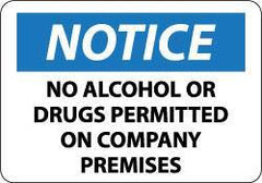NMC - "Notice - No Alcohol or Drugs Permitted on Company Premises", 14" Long x 20" Wide, Aluminum Safety Sign - Rectangle, 0.04" Thick, Use for Accident Prevention - Eagle Tool & Supply