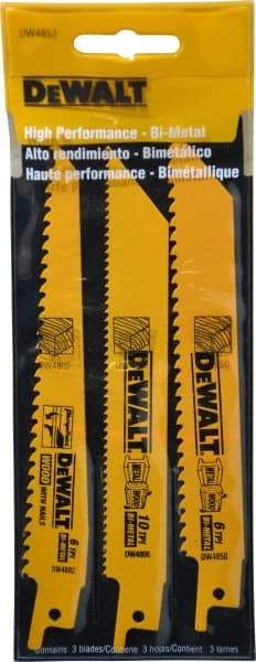 DeWALT - 3 Piece, Bi-Metal Reciprocating Saw Blade Set - Straight and Tapered Profile, 6 to 10 Teeth per Inch, Angled Tip - Eagle Tool & Supply