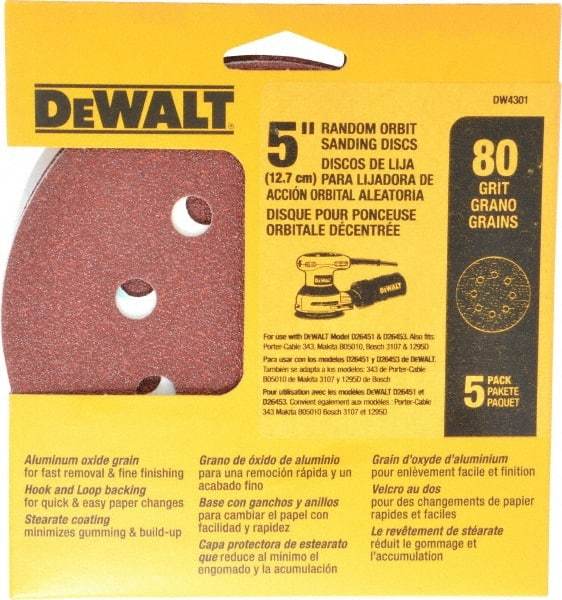 DeWALT - 80 Grit, Hook & Loop Disc - Medium Grade, Coated - Eagle Tool & Supply