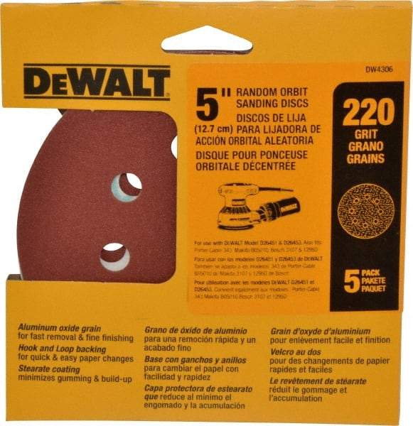 DeWALT - 220 Grit, Hook & Loop Disc - Very Fine, Coated - Eagle Tool & Supply