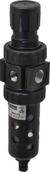 Parker - 3/8" NPT Port Compact 1 Piece Filter/Regulator FRL Unit - Polycarbonate Bowl, 40 SCFM, 150 Max psi, 8.51" High, Manual Drain - Eagle Tool & Supply