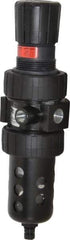 Parker - 3/8" NPT Port Intermediate 1 Piece Filter/Regulator FRL Unit - Polycarbonate Bowl, 55 SCFM, 150 Max psi, 10.38" High, Manual Drain - Eagle Tool & Supply