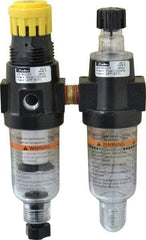 Parker - 1/4" NPT Port Miniature 2 Piece Filter/Regulator-Lubricator FRL Unit - Polycarbonate Bowl, 40 SCFM, 150 Max psi, 6.21" High, Manual Drain - Eagle Tool & Supply