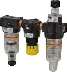 Parker - 1/4" NPT Port Miniature 3 Piece Filter-Regulator-Lubricator FRL Unit - Polycarbonate Bowl, 20 SCFM, 150 Max psi, 5.98" High, Manual Drain - Eagle Tool & Supply